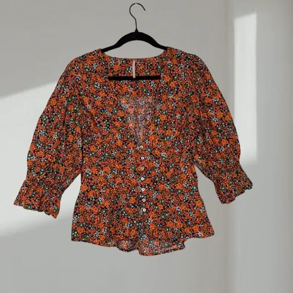 Free People Floral Button-Front Blouse – Multicolor (Women’s XL)